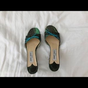 Jimmy Choo green snakeskin slides size 7.5/8